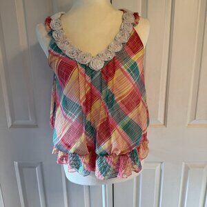 XOXO 90s Y2K Racerback Top Small Colorful Plaid Floral  Preppy Summer